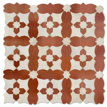 Mosaic House Moroccan tile Cello 1-4 White,   Rust,    solid zellige, mosaic, zellij, field, pattern, glaze, stars 